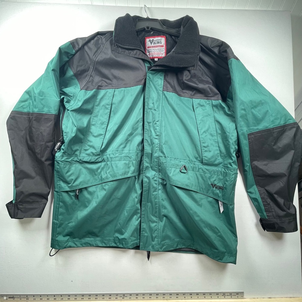 Viking Tempest Rain Jacket Mens XXXL Green Black Waterproof Hooded Work Coat 3XL